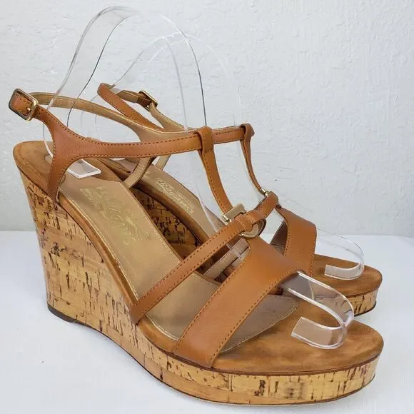 Salvatore Ferragamo Platform Cork Wedges Brown Leather SandalsItaly